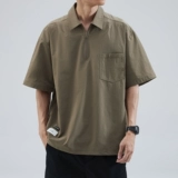 Ретро футболка polo с молнией, рубашка, трендовая футболка с коротким рукавом, в американском стиле, на молнии, свободный крой