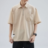 Ретро футболка polo с молнией, рубашка, трендовая футболка с коротким рукавом, в американском стиле, на молнии, свободный крой