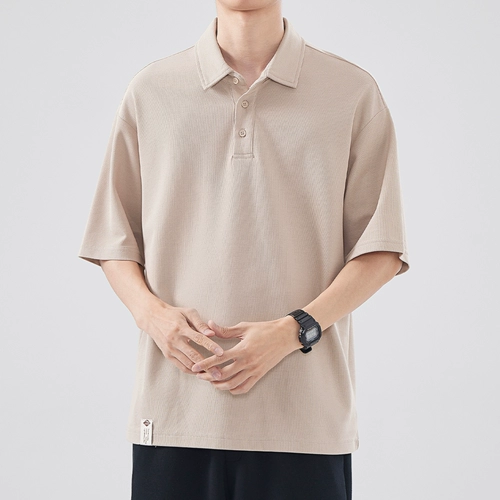 Тонкая футболка polo, черная рубашка, короткий рукав, в американском стиле, свободный крой