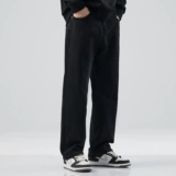 Черные летние тонкие джинсы, штаны, в американском стиле, свободный прямой крой