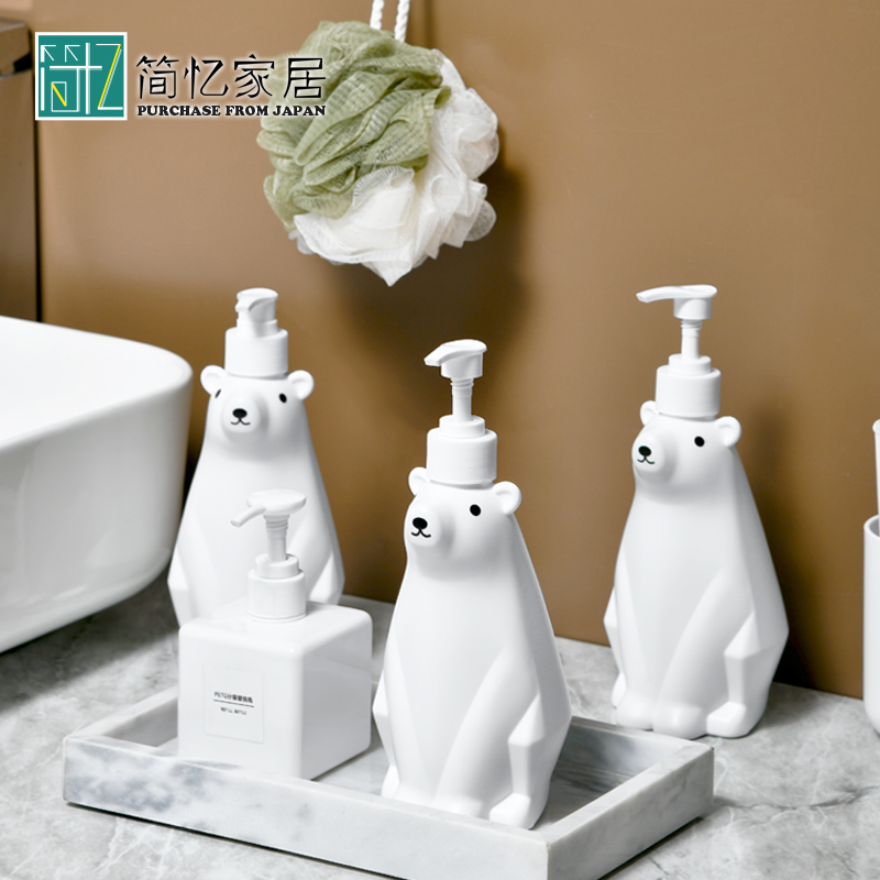 Japanese White Bear Lotion Packed Bottle Hand Wash Liquid Bottle Press Body Wash Shampoo Bottle Large Capacity Cleaning Spermmy Bottle