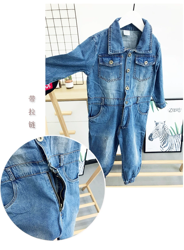 Quần áo bé trai mùa xuân và mùa thu quần bé gái quần trẻ em quần jean jumpsuits trẻ em jumpsuit 3-7 tuổi 5