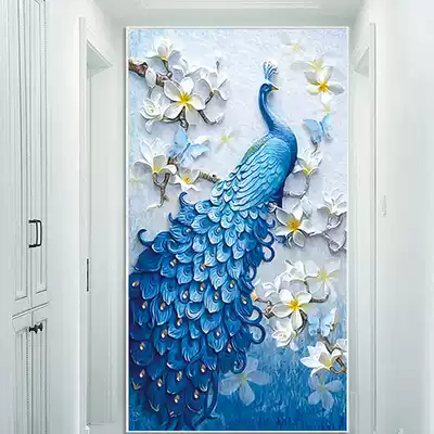Cross stitch 2021 new thread embroidery peacock living room self-embroidery handmade vertical entrance pendant full embroidery 2020 embroidery