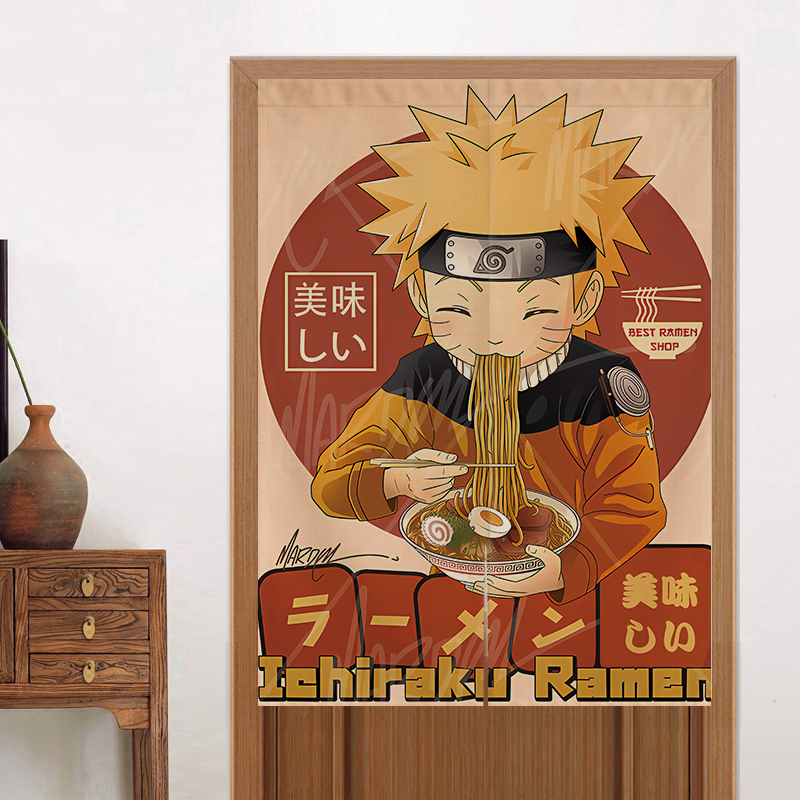 Japanese-Style Ramen Restaurant Kitchen Door Curtain Cartoon Partition Curtain Noodle Shop Cloth Curtain Door Sign Anti-Oil Smoke Half Curtain