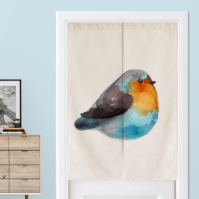 Fabric Door Curtain with Birds, Self-Adhesive for Kitchen, Bedroom, Fitting Room, Bathroom, No-Drill Wind-Blocking Partition Curtain, Cartoon Half-Length Fabric Door Curtain with Birds, Self-Adhesive for Kitchen, Bedroom, Fitting Room, Bathroom, No-Drill Wind-Blocking Partition Curtain, Cartoon Half-Length