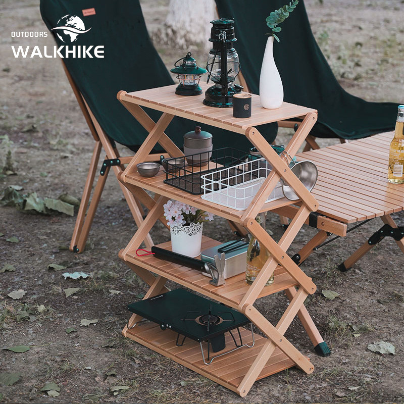 Fast Line Guest Folding Multilayer Shelve Outdoor Camping Portable Shelve Wood Picnic Cutlery Rack Containing Table