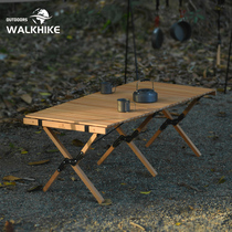 WALKHKE Solid Wood Egg Roll Table Beech Wood Outdoor Camping Portable Foldable Table And Chairs Home Table Camping Table