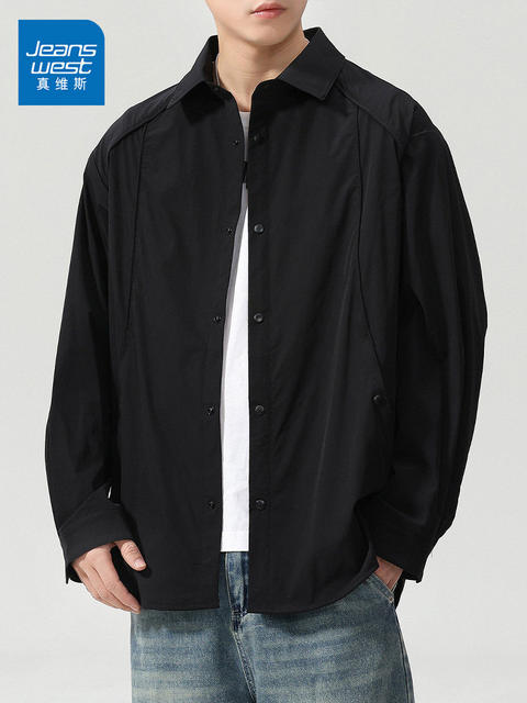 Jeanswest Long-Sleeve Shirt for Men 2026 New Trendy Loose Casual Shirt Jacket Men's Spring Thin Top