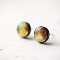 Ukraine Beautyspot girl Tide brand original handmade temperament simple universe Green Nebula earrings spot spot
