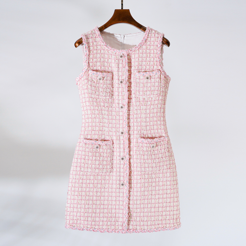 High-End Tweed Chanel-Style Dress for Women, 2025 Spring and Autumn New Model, Elegant Socialite Style, Waist-Cinching Sleeveless Tank Dress