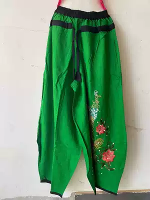 Nanzhao cloth-embroidered Phoenix trousers handmade beaded wide leg pants nz1121 bead embroidered wide leg pants Green