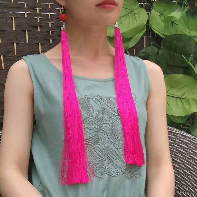 National Extra-long Section Ice Silk Thread Flow Su Earrings Stage Writing True Fashion Earring Earring Ear-ear Ear Hook Earrings Earrings Earrings