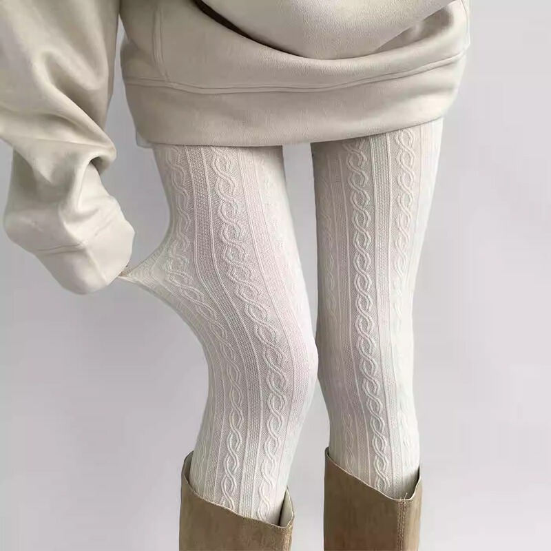 Japanese Milky White Pantyhose for Women, Autumn and Winter Thick Style, Cable Knit Stripes, Versatile Lolita Leggings