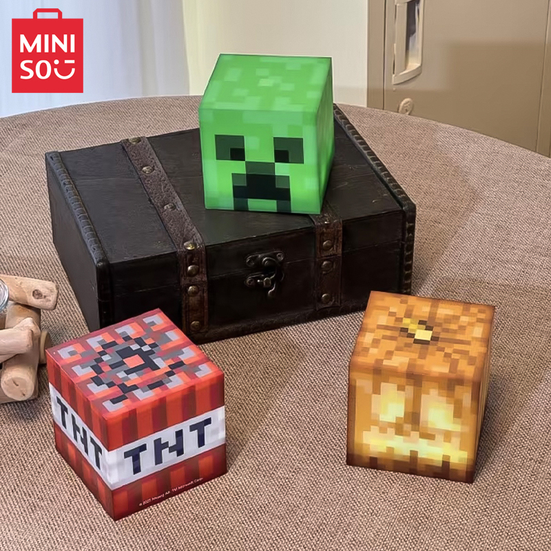 Miniso Minecraft Series Cube Night Light Bedroom Sleep Charging Model Desktop Ornament