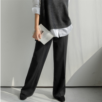 2020 new wide leg pants womens high waist autumn and winter drop feeling loose slim mop suit pants casual straight trousers