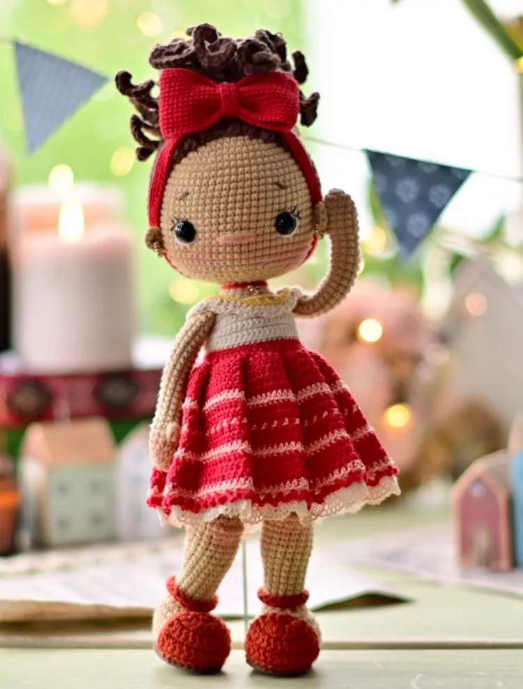 Xiaozan の shop crochet diagram tutorial DIY handmade GWN024 doll girl red dress girl (middle)