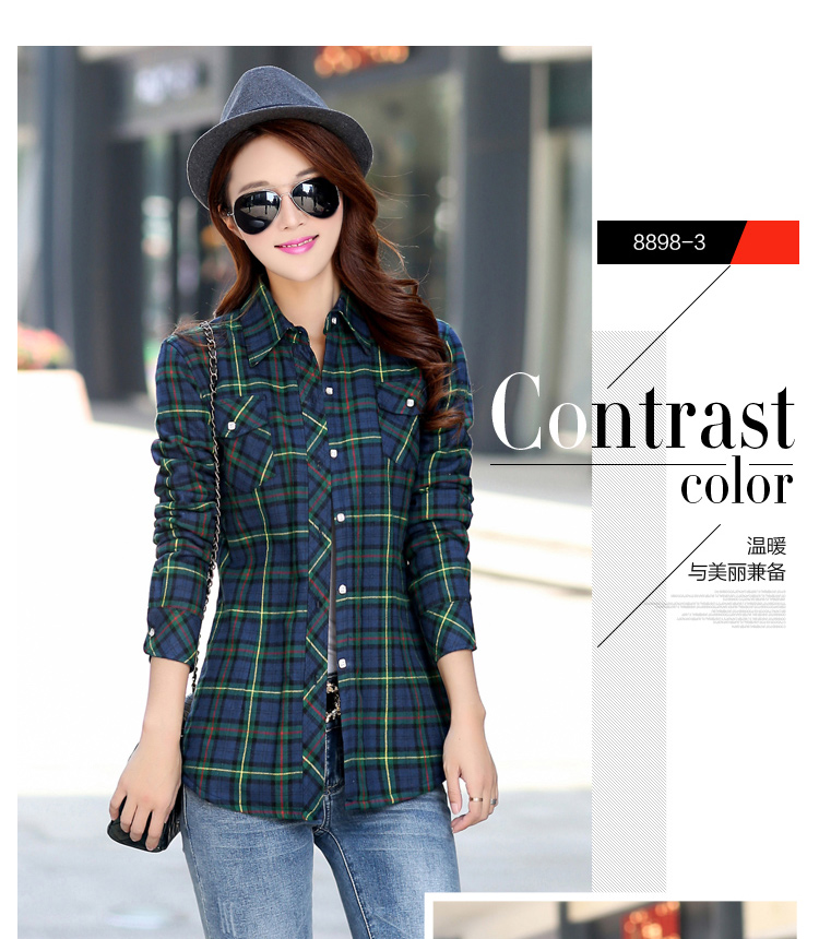 Áo sơ mi nữ mùa đông Plus Plus nhung dài tay nữ dày áo khoác cotton dày kẻ sọc áo sơ mi dài tay áo sơ mi nữ form rộng dáng dài