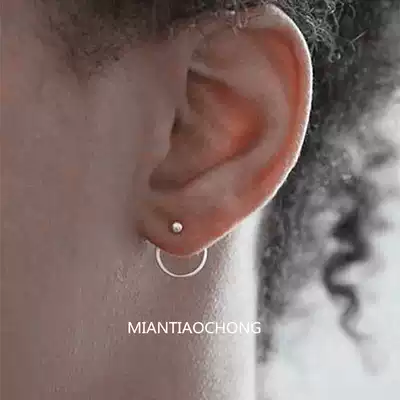 Sterling Silver 925 minimalist ear anti-sensitive men and women tide cool round ring ball ball a variety of ways to wear ear needle