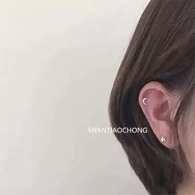 Cotton sliver insect Sterling Silver 925 mini dark girl Anti-sensitive raising ear star Moon ear bone nail Joker earring ear needle