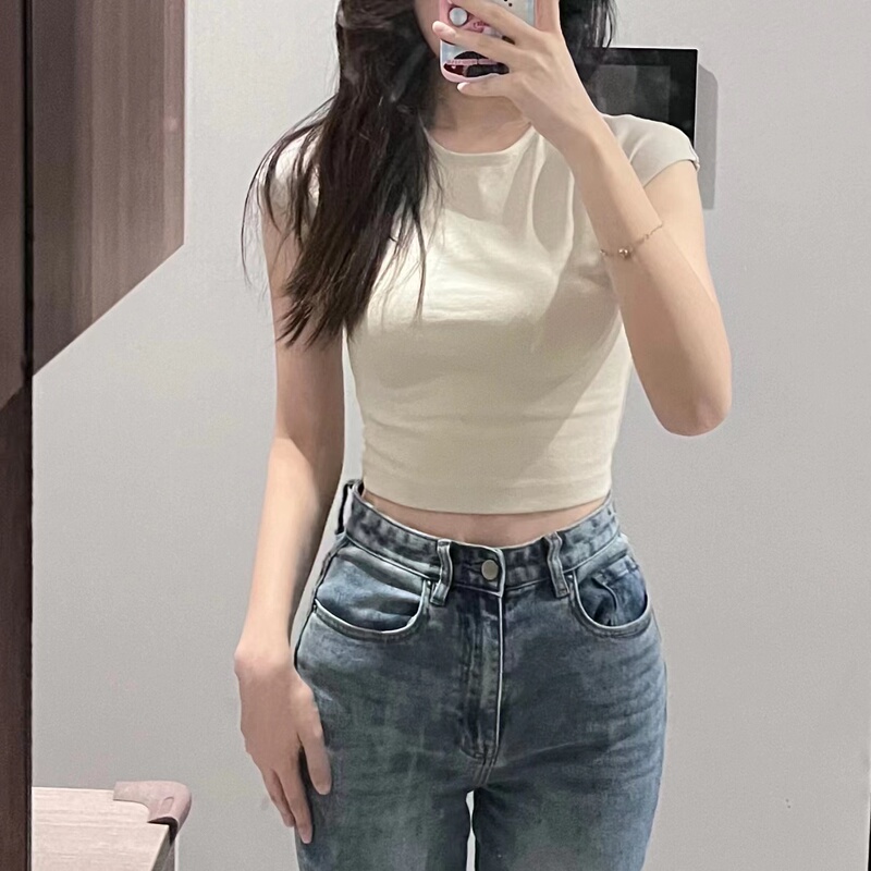 Za Summer New Style American Slim Fit Versatile Hot Girl Style Round Neck Pure Cotton Short-Sleeved T-Shirt for Women 3641325 806
