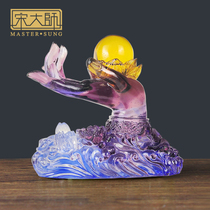 Ji Yaxuan Song Shaoguang Master 2021 Year of the Ox mascot Dragon Buddha hand Pearl Ancient glass ornament gift