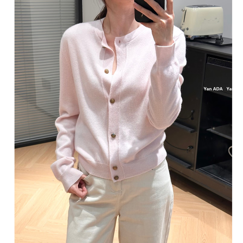 Worth Buying, Super Soft ~ Cashmere Gentle Style Pink Loose Casual Gold Button Sweater Knit Cardigan for Women, Makes Skin Look Fairer, Soft and Cozy