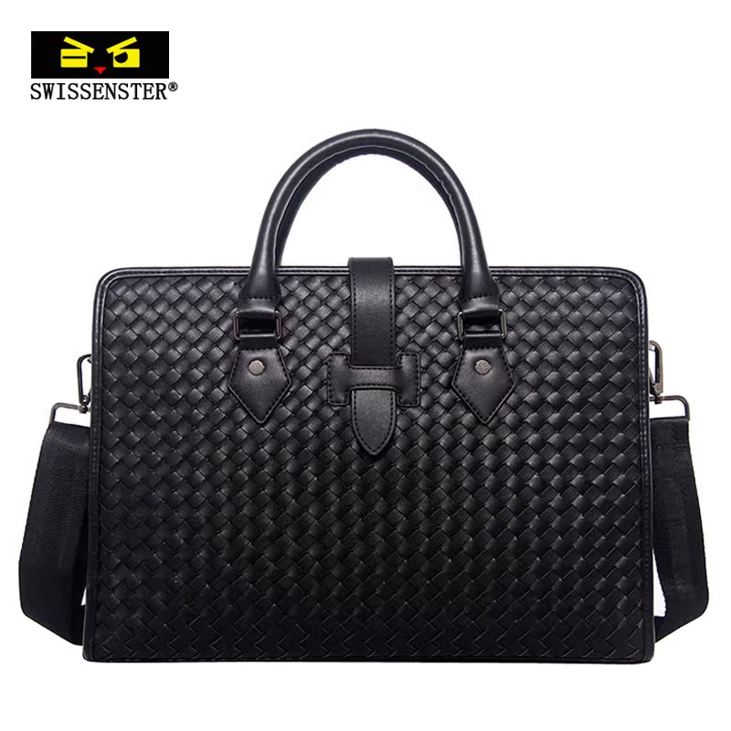 Swanson Star Briefcase Men's Business Bag Leather Men's Handbag Fashion Braided First Layer Leather Computer Bag