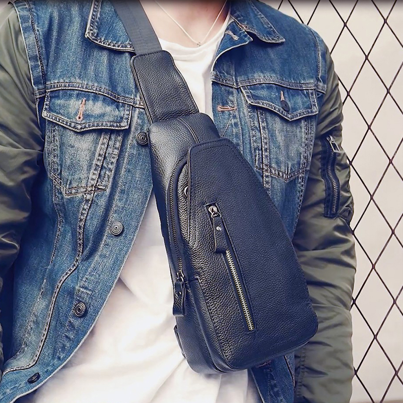 Svison's star genuine leather men's bag chest Baotou layer Bull Leather single shoulder bag Leisure diagonal Shoulder Bag Men Tide Card Chest Front Bag