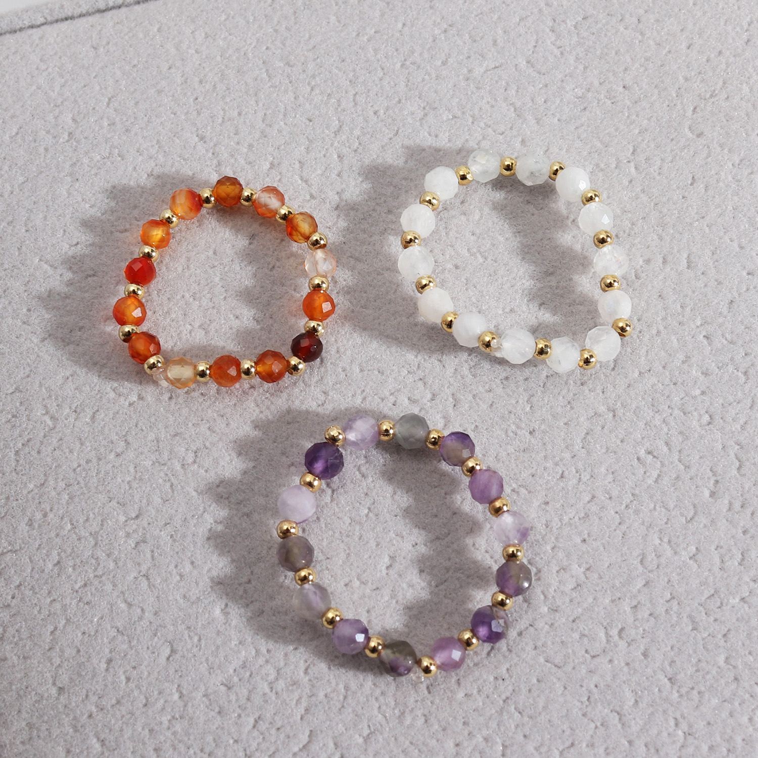 Original Design Geometric Alloy Natural Stone Beaded Rings display picture 2