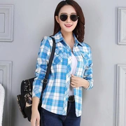 Mùa xuân hè 2018 nữ phiên bản Hàn Quốc của cotton mới size lớn slim slim áo dài tay kẻ sọc hoa thủy triều