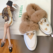 Mao Mao slippers women wear winter Muller shoes 2021 New Net red ins lazy shoes plus velvet bag head half slippers
