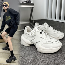 Daddy shoes female ins tide 2021 spring new net red leather small white shoes Joker thick soled casual sneakers