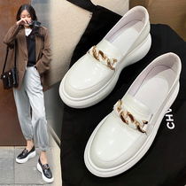 Lofu shoes womens leather leather pedal 2021 spring new thick-soled muffin lazy white shoes British style shoes