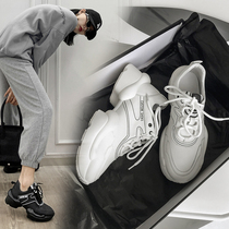 Daddy shoes female ins tide 2021 spring new leather White shoes thick bottom muffin single shoes Joker casual sneakers