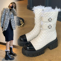 Snow boots women winter cotton shoes plus velvet thickened warm wool boots thick soles small fragrant leather Martin boots tide tide