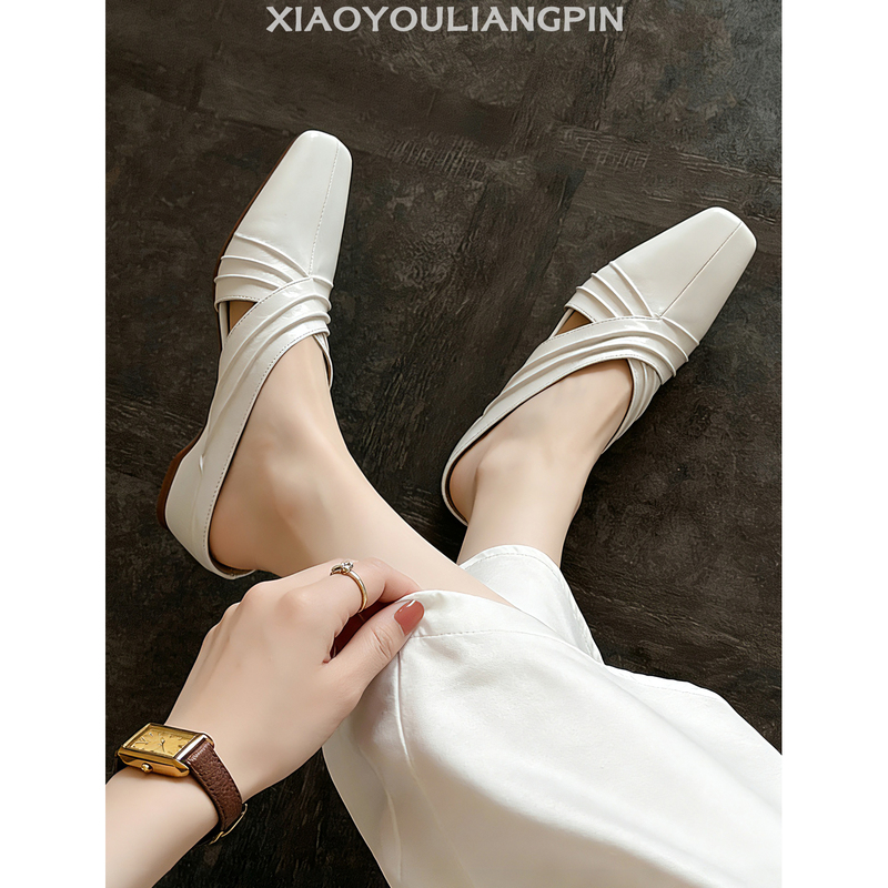 Xiaoyou~ Minimalist Style Square-Toe Mules for Women, 2026 New Summer Versatile Height-Increasing Slip-On Shoes for Outdoor Wear