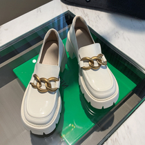 Chain thick bottom loafers shoes female English style 2021 spring and autumn leather buckle thick heel one pedal lazy muffin single shoes