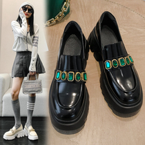 Rhinestone thick soles shoes women 2021 spring and autumn British leather one pedal lazy single shoes casual Joker pine cake shoes