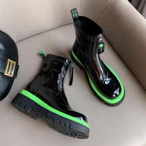 Colorblock leather thick-soled Martin boots female 2021 autumn and winter before zipper Muffin short boots small man but knee high boots