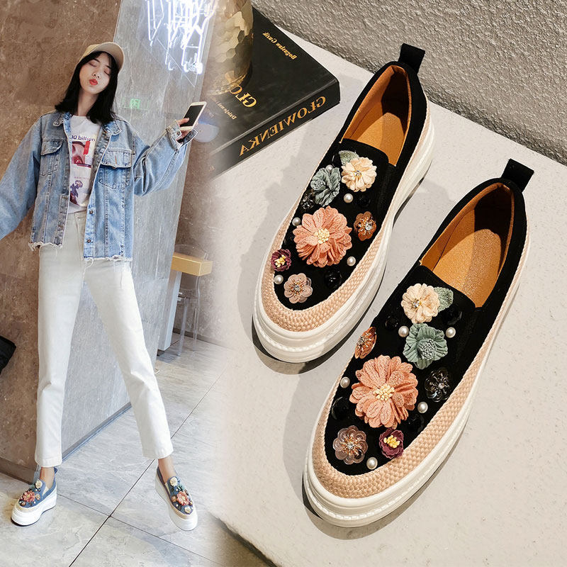 Flowers Bright Sheet Thick Bottom Lefu Shoes Women's Shoes 2022 Spring Autumn New 100 Hitch Genuine Leather One Foot Pedal Casual Pine Pastry Single Shoes