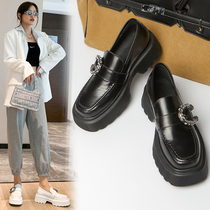 British style thick bottom loafers women 2021 spring and autumn leather a pedal lazy leather shoes Joker rhinestone muffin single shoes