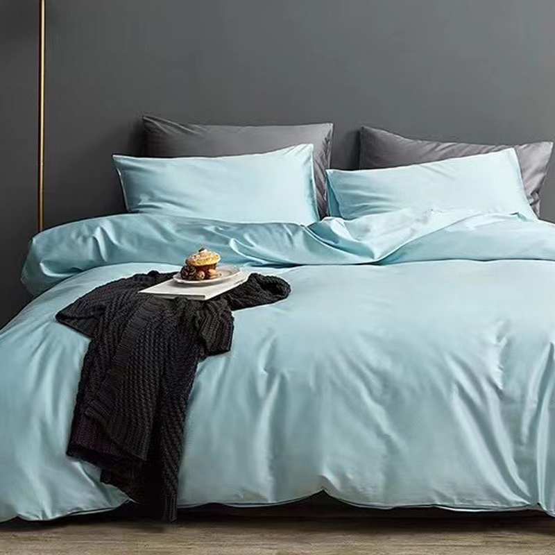 Special price clearing house high-end 100 island cotton vegetarian color four pieces cover long suede cotton goon satin full cotton bed product