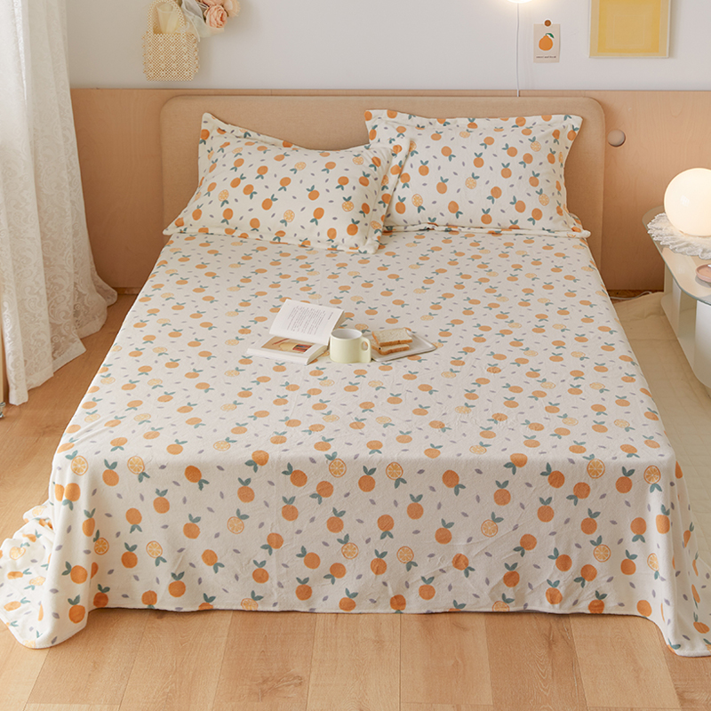 Thickened double warm high-quality milk suede printed sheets are single soft and pro-skin warm suede winter bed products