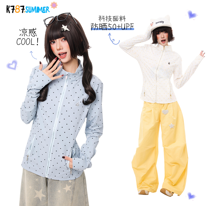 K787 Super Nice-Looking Sun Protection Clothing, Three-Color Sports Polka-Dot Yoga Thin Jacket for Women, Upf50+ Cooling Sun Protection Shirt