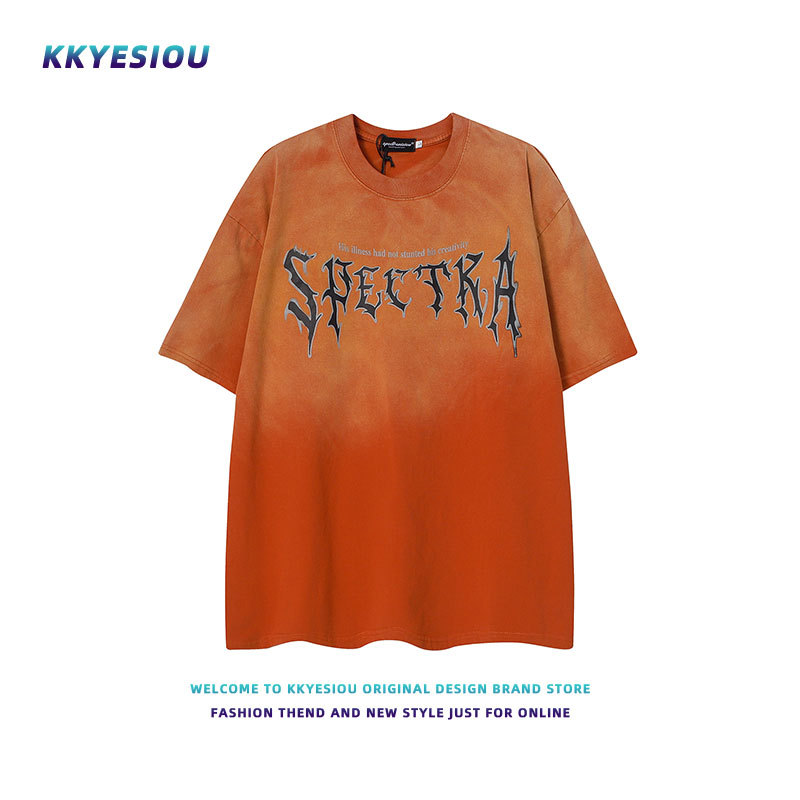 Kkyesiou Trendy Brand Design American Retro Gradient Short-Sleeve T-Shirt for Men and Women Oversize Couple ins Top Kkyesiou Trendy Brand Design American Retro Gradient Short-Sleeve T-Shirt for Men and Women Oversize Couple ins Top