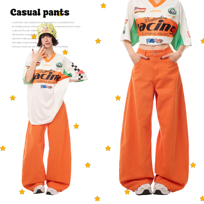 K787 American-Style Trendy Brand Dopamine Washed Denim Wide-Leg Pants for Men and Women, High-Waisted Design, Casual Scimitar Pants