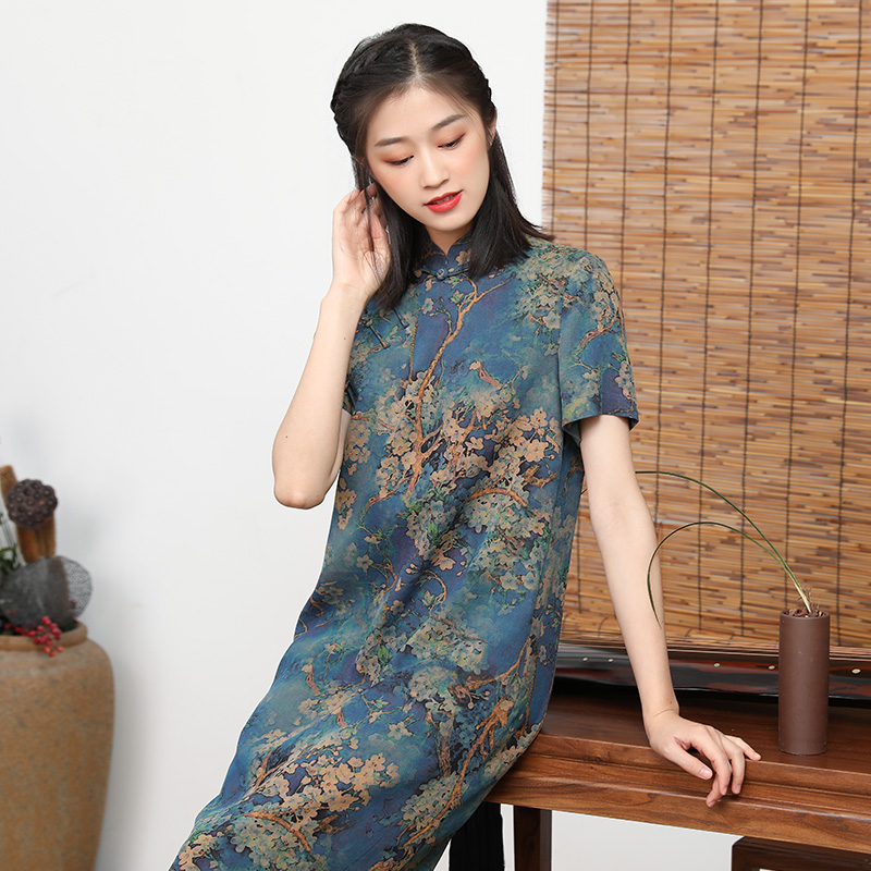 Genuine silk improvement qipao fragrant cloud yarn loose retro Chinese style Elegant Temperament Banquet Mulberry silk Long dress