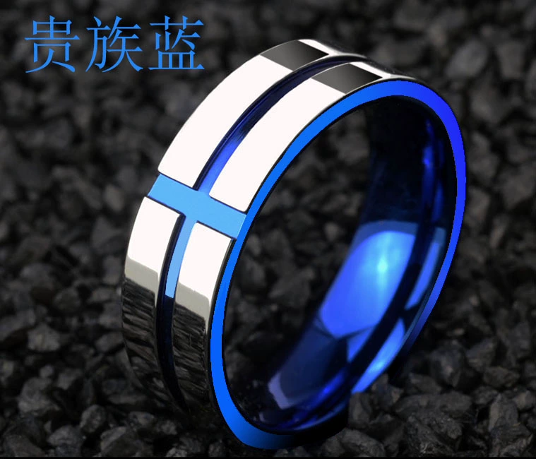 Nhẫn nam vàng xanh độc đoán chéo cá tính sinh viên nhẫn thủy triều người titan thép thời trang ngón tay đeo nhẫn trang sức