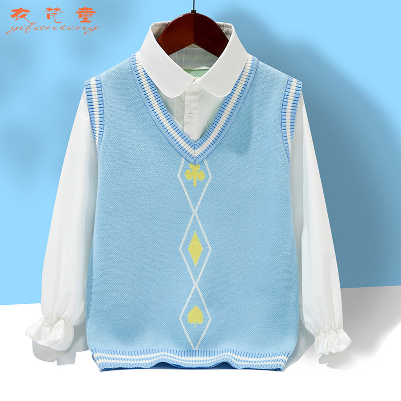 Two pieces of girls knitted shirt and fake 2022 new autumn baby tops red pure sweater tide