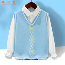 Girls knitted sweaters fake two pieces 2022 autumn new middle and big childrens tops foreign style net red solid color sweater tide